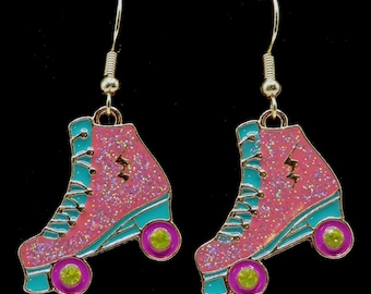 Sparkly Roller Skate Dangly Earrings: 80s Style