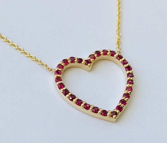 Carys Ruby Heart Necklace Rubies - Ruby Heart Pendant Yellow Gold