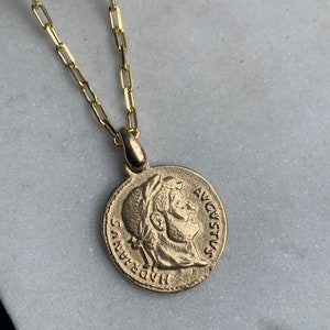 14K Solid Gold, Vintage Pendant, Gold Coin Pendant, Roman Coin, Augustus, Vintage Gold coin, vintage necklaces, vintage, gold, pendant, coin