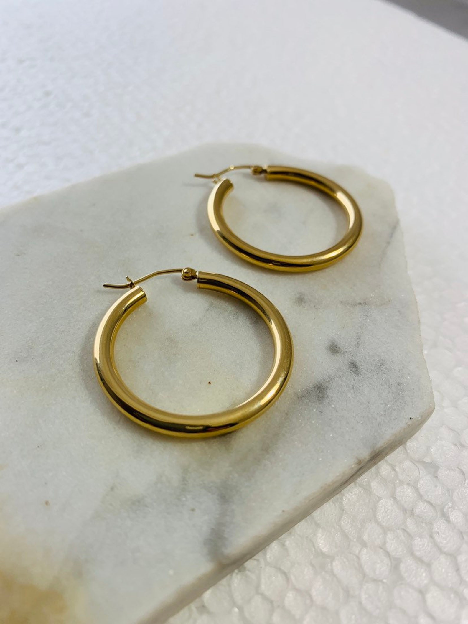 14K Solid Gold Hoops, Thick Hoops, 1 Hoops, Gold Hoops, 3MM Gold Hoops ...