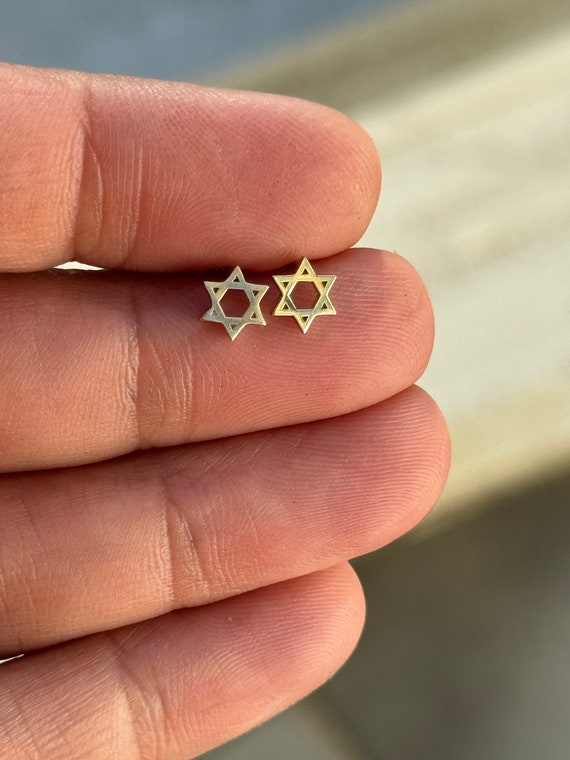 14K Gold Jewish Star Stud Earrings: Magen David Tiny Jewelry - Etsy