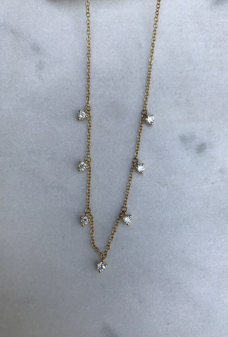 14K Solid Gold, Diamond Necklace, Layering Necklace, Solid Gold