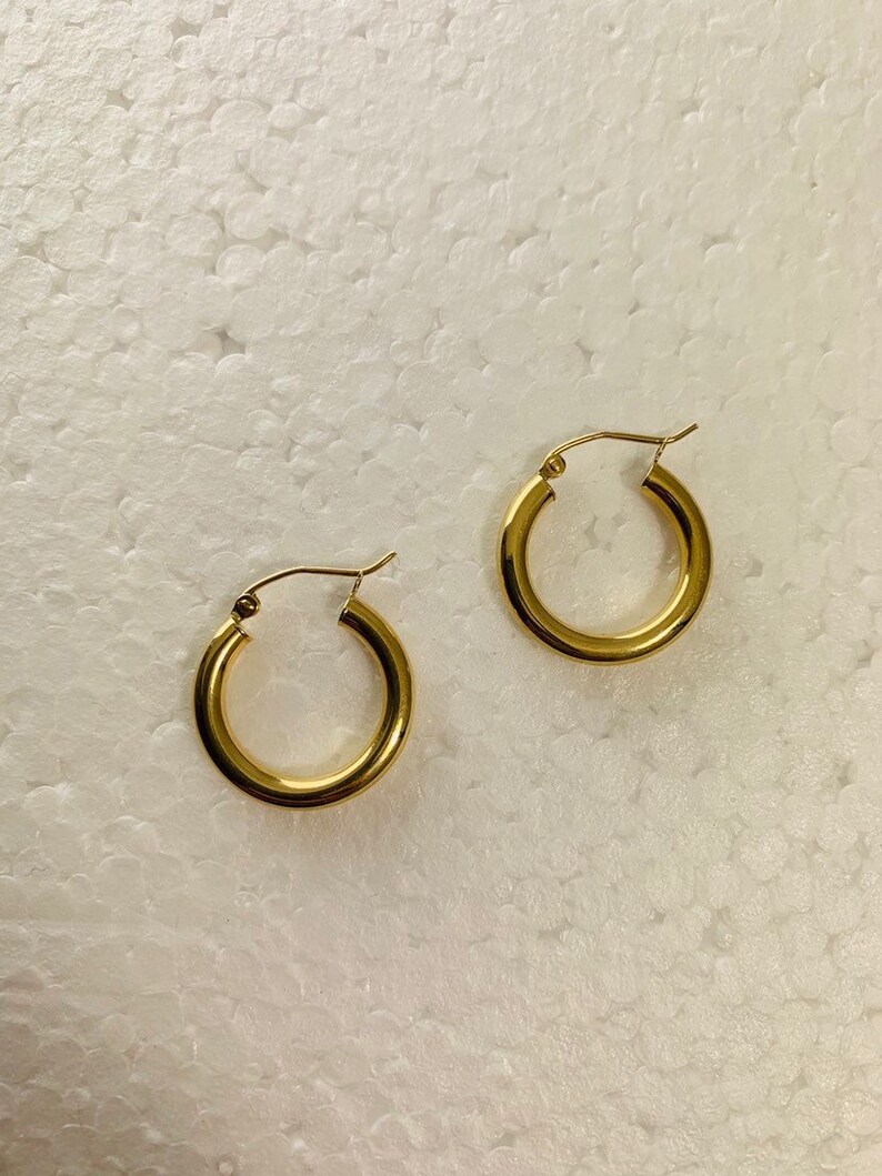 14K Solid Gold Hoop Earrings Hoops Gold Hoops Gold Hoop Etsy New Zealand