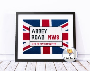 Needlepoint or Cross-stitch Pattern, Abbey Road, Instant Download File, Contemporary Fun Stitching, Music crafts, Needlepoint patterns, diy