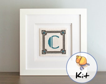 Art Deco Initial Needlepoint Kit: Beginner DIY Craft (6x6)