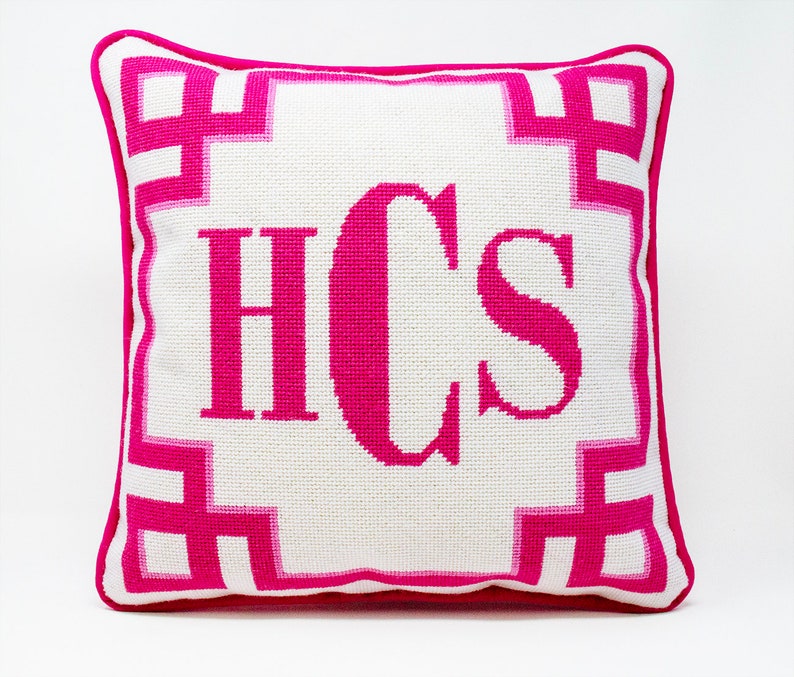 Monogram Needlepoint Pillow DIY Kit Custom Three Initial Etsy