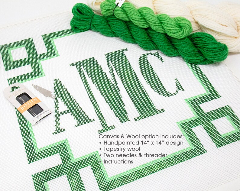 Monogram Needlepoint Pillow DIY Kit Custom Three Initial Etsy