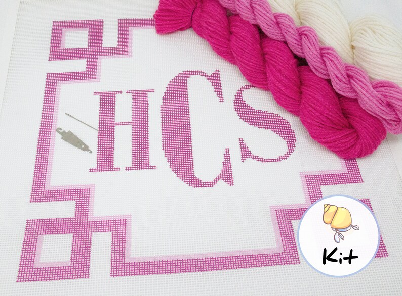 Monogram Needlepoint Pillow DIY Kit Custom Three Initial Etsy