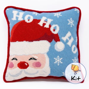 Christmas Santa Claus Needlepoint Kit, Holiday Wool Tapestry Kits, DIY Holiday Needlework Pillow, Modern Christmas Needlepoint, 12"x12"