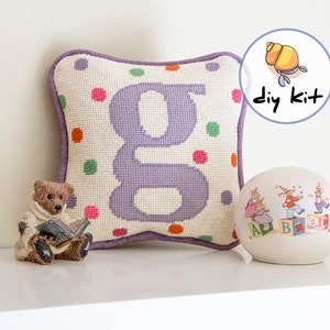 Needlepoint Craft for Beginners, Mini Custom Needlepoint for Baby's room, Starter tapestry kit, nursery initial pillow kit, easy craft, 8x8 image 1