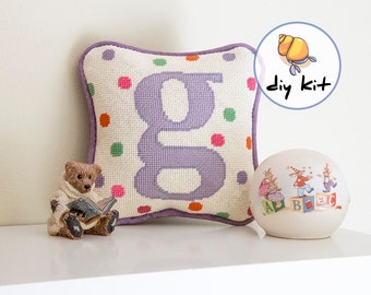 Initial Needlepoint Beginner Kit: Personalizied DIY Baby Nursery Decor, 8x8 Pillow Kit