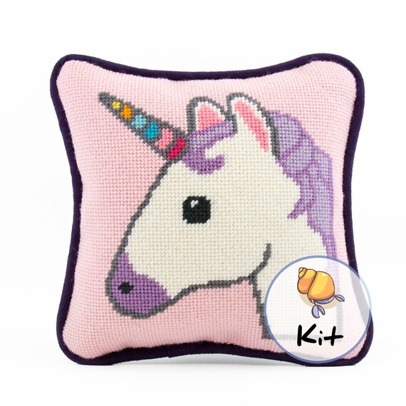 Unicorn Needlepoint Kit Emoji Unicorn Pillow Kit Beginner Etsy