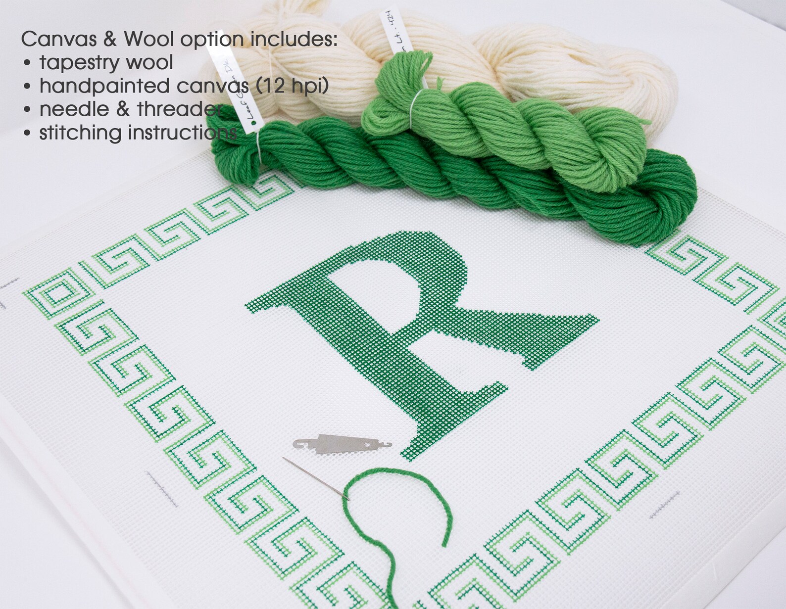 Monogram Letter Needlepoint Kits Initial Pillow With Greek Etsy