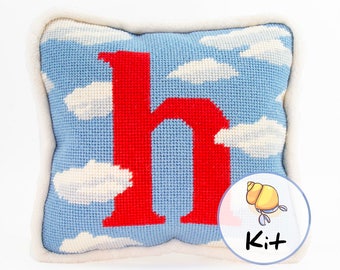 Cloud Initial Mini Needlepoint Pillow Kit, Small Tapestry Cushion Kit, Beginner Needlepoint kits, Baby pillow personalized,baby decor, 8"x8"