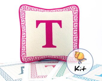 Custom Initial Needlepoint Kit: Monogram Hand-Painted Greek Key Canvas (13x13)
