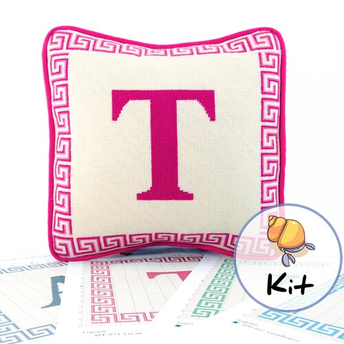 Monogram Letter Needlepoint Kits Initial Pillow With Greek Etsy