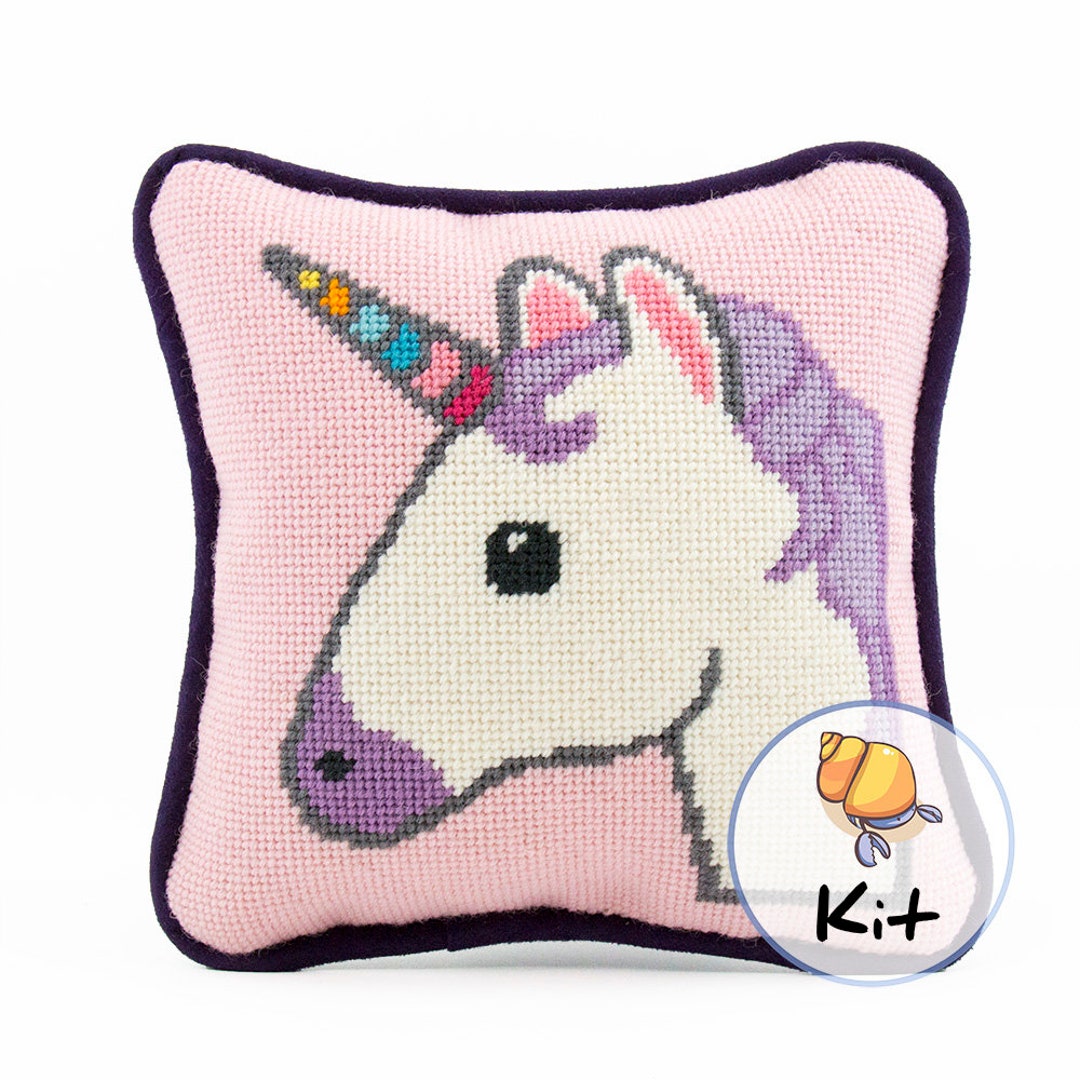 Needlepoint Kit Unicorn Emoji Pillow Kit Small Size Beginner Stitcher