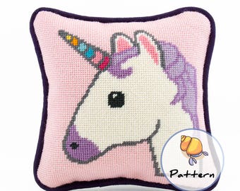 Emoji Unicorn Needlepoint o patrón de punto de cruz, descarga instantánea de archivos digitales, costuras modernas y divertidas, patrón de unicornio, emojis de punta de aguja