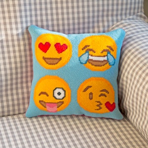 Emoji Faces Needlepoint Kit. Beginner Kit. Easy Modern Needlepoint Project, Tapestry wool pillow kit. Contemporary stitching design. 10x10 image 7