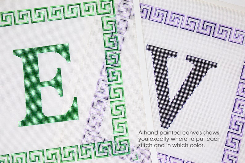 Monogram Letter Needlepoint Kits Initial Pillow With Greek Etsy