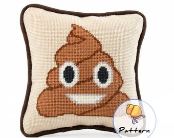 Emoji Poop Needlepoint o patrón de punto de cruz, descarga instantánea de archivos digitales, costuras modernas y divertidas, patrón de caca, emojis de punto de aguja