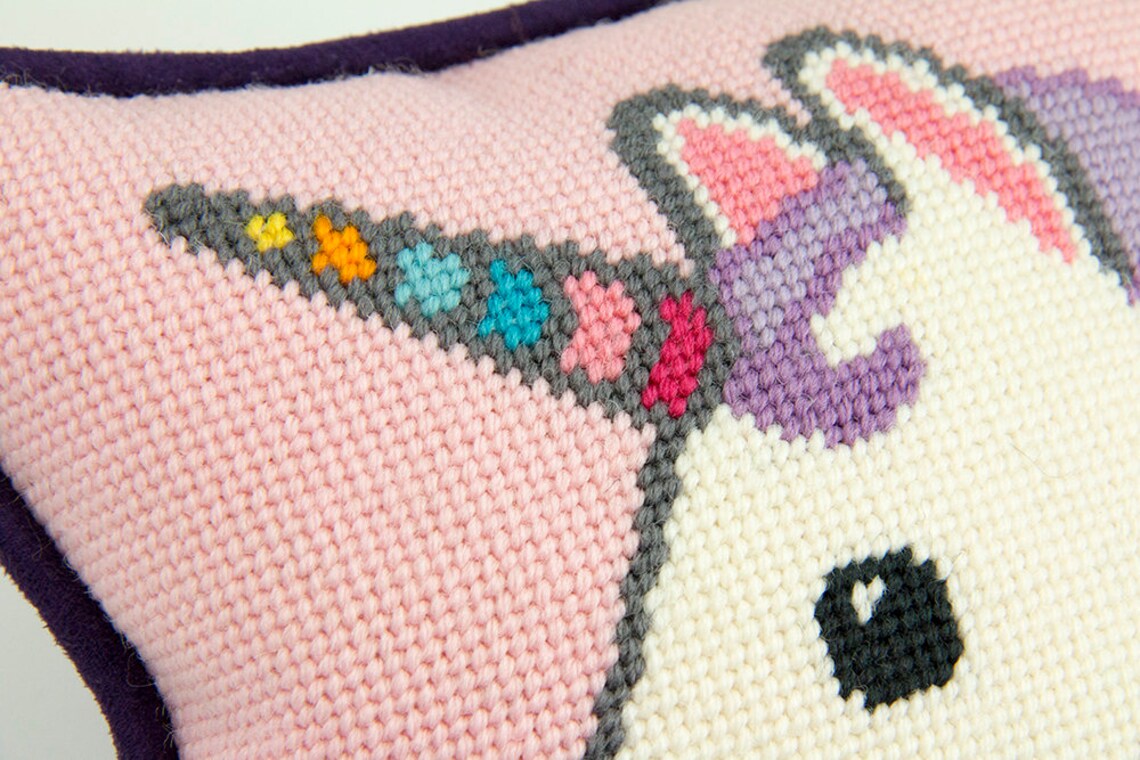 Needlepoint Kit Unicorn Emoji Pillow Kit Small Size Etsy