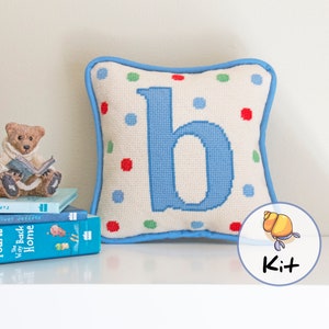 Kit de bordado inicial para habitación de bebé, 8" x 8", bordado personalizado para principiantes, kit de tapiz para bebé niño, almohada con monograma para guardería, kit de manualidades