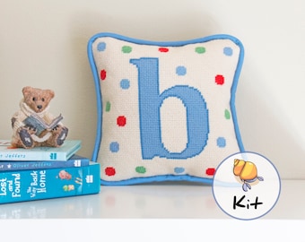 Initial Needlepoint Beginner Kit: Custom Baby Nursery Monogram Pillow (8"x8")