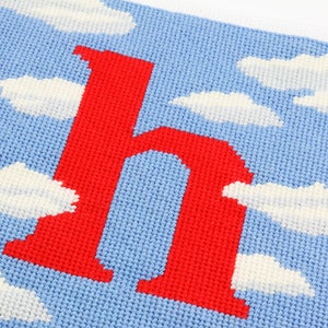 Custom Needlepoint Initial Kits, Printed Canvas & Wool, Beginner Tapestry Kit, Cloud design, Baby nursery initial, Nursery Needlepoint, 8x8 image 4