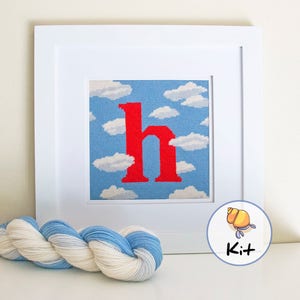Custom Needlepoint Initial Kits, Printed Canvas & Wool, Beginner Tapestry Kit, Cloud design, Baby nursery initial, Nursery Needlepoint, 8x8 image 1