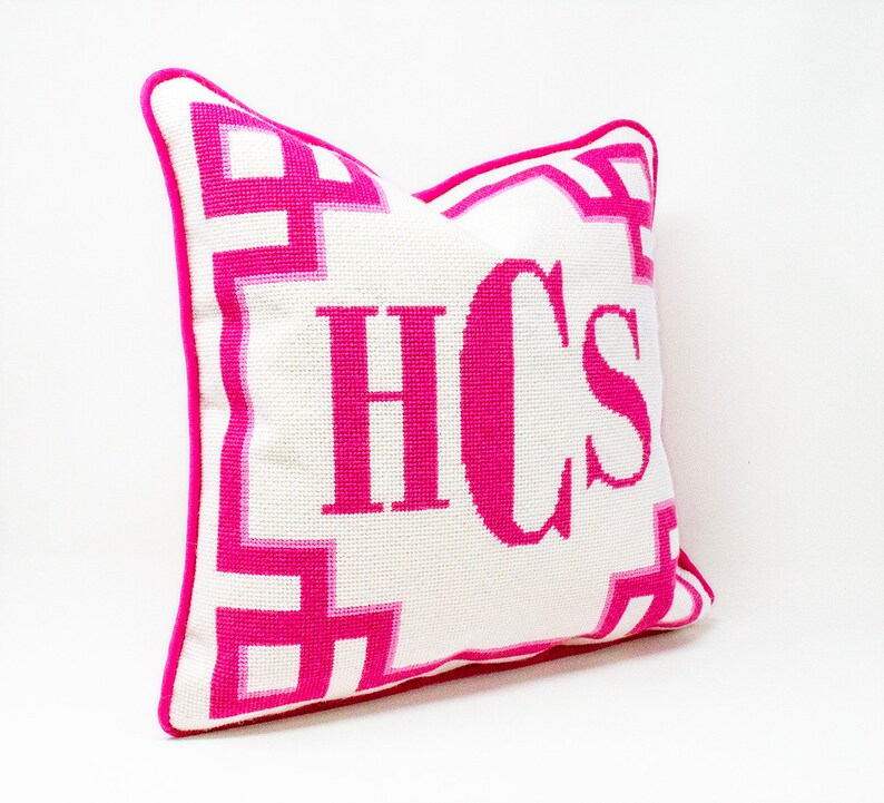 Monogram Needlepoint Pillow DIY Kit Custom Three Initial Etsy