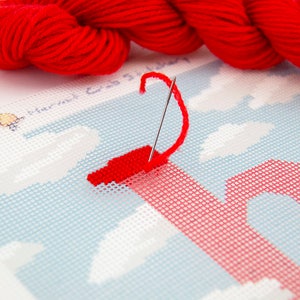 Custom Needlepoint Initial Kits, Printed Canvas & Wool, Beginner Tapestry Kit, Cloud design, Baby nursery initial, Nursery Needlepoint, 8x8 image 3