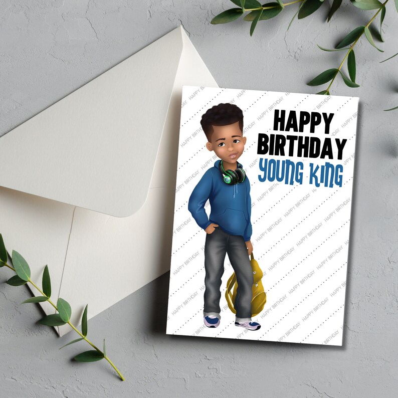 Happy Birthday Young King A5 Card Card for Black Boy, Celebration Card