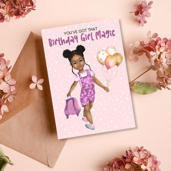 Black Girl Happy Birthday A5 card - Celebration Card for black girl, black owned greeting card, black children cards, black girl magic card