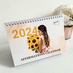 2024 Affirmations Calendar | A5 Desktop Calendar | Black Queens 2024 Calendar | Black Girl Calendar | Black Woman Calendar | Motivational