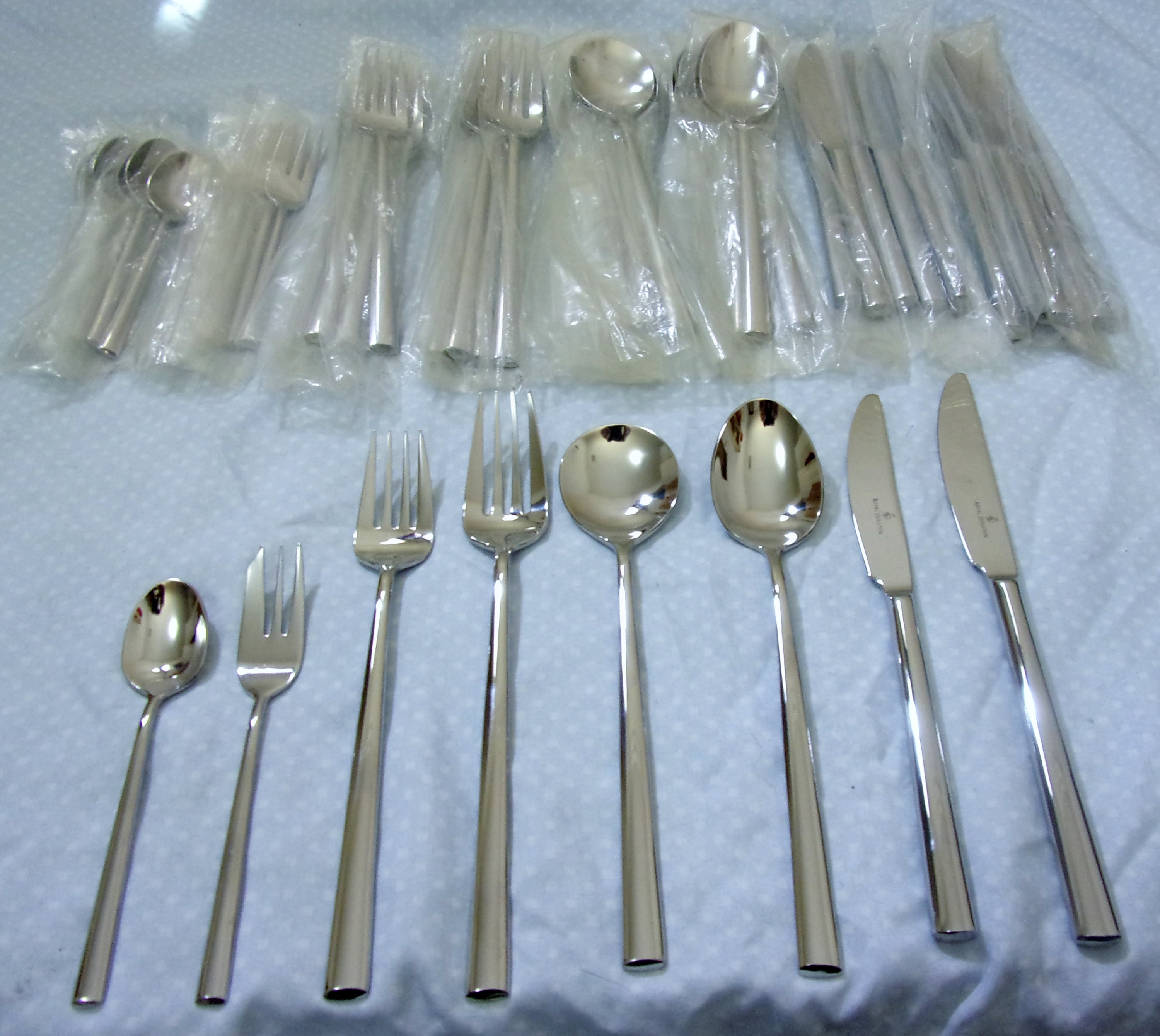 Royal Doulton Roma Everyday Stainless Flatware Set 48 Piece Service for 6 Continental or European Sized Unused Silverware Lot 1990 s