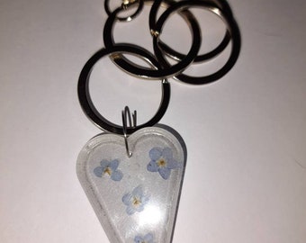 Forget-me-not resin keyring / bag tag sent with one of my grief poetry cards. Infused with Reiki. Thoughtful gift for grief / with sympathy.