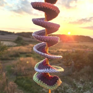 Crochet Spiral Wind Spinner for Indoor or Outdoors. Boho Home and Garden Decor. Feng Shui. Hanging room diffuser options with wooden beads x