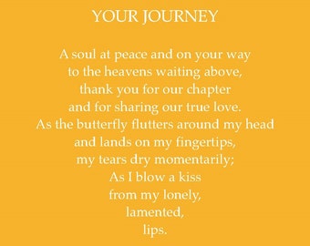 Poetic Wallet Keepsake Card. "Your Journey" written about loss and grief and a thank you for our love."  Printable Card, Downloadable Card.
