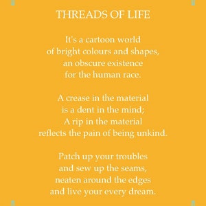 Cartão de lembrança de carteira poética. "Threads of Life" escrito sobre como realizar seus sonhos e costurar! Cartão para impressão, cartão para download.