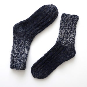 Mens / Womens wool knitted socks / Handmade accessory / Natural coarse wool / Gift for Him or Her / Mixed Blue