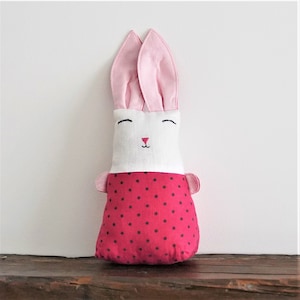 Linen Handmade Stuffed Toy Bunny Rabbit With Dots - Small /  Real, sustainable, durable, natural children toys / Baby girl or boy gift