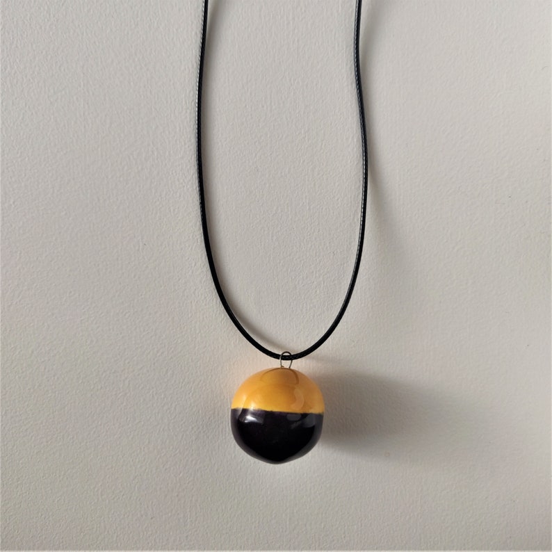 Handmade Ceramic Glazed Necklace With Bauble Pendant / Natural Clay / Unique Fashion Accessory