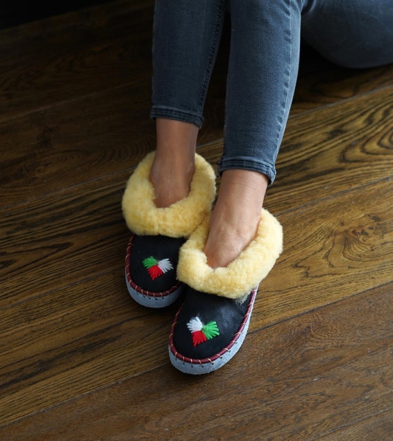Sheepskin Moccasin Slippers Winter Fur Boots Natural Handmade