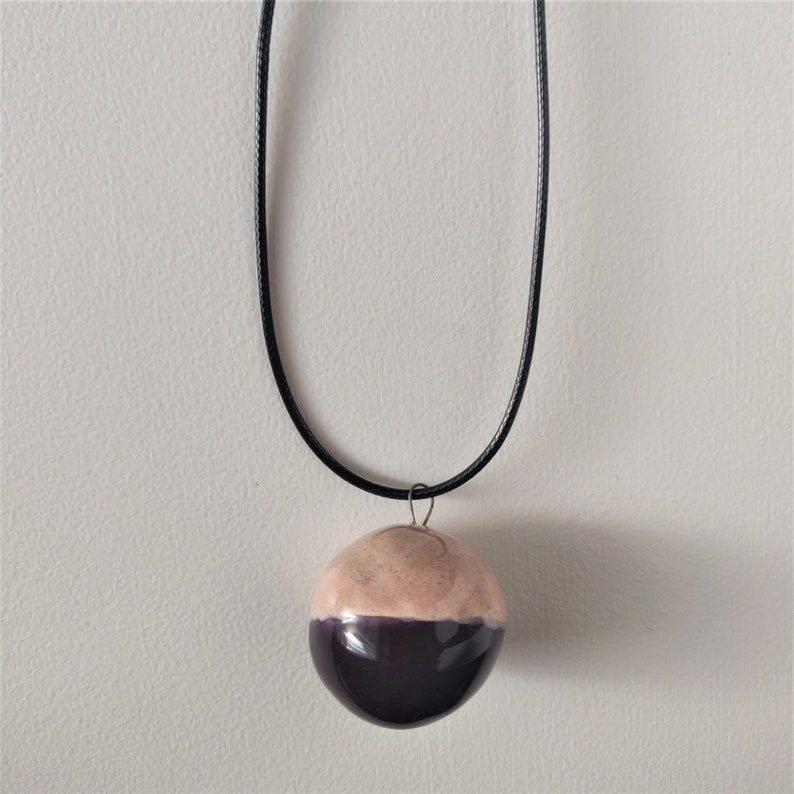 Handmade Ceramic Glazed Necklace With Bauble Pendant / Natural Clay
