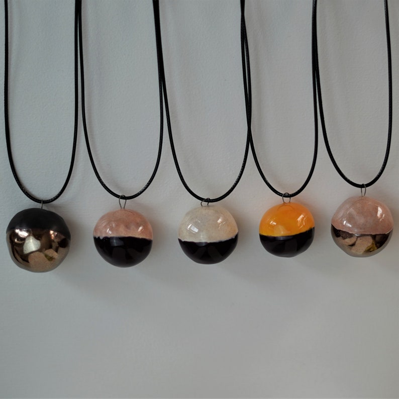 Handmade Ceramic Glazed Necklace With Bauble Pendant / Natural Clay / Unique Fashion Accessory