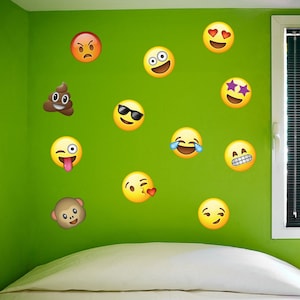 Emoji Wall Decals - 6&quot; tall - Emoticon 12 Set - 0441