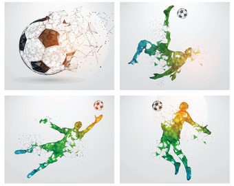 Soccer Wall Art - 4 pack - 8x10 - Soccer Player Wall Decals - 0543 - Fútbol