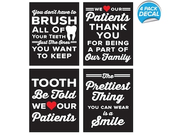 Dental Wall Decals - 11"x14" - Set of 4 - Peel and Stick - 0491 - Dentist