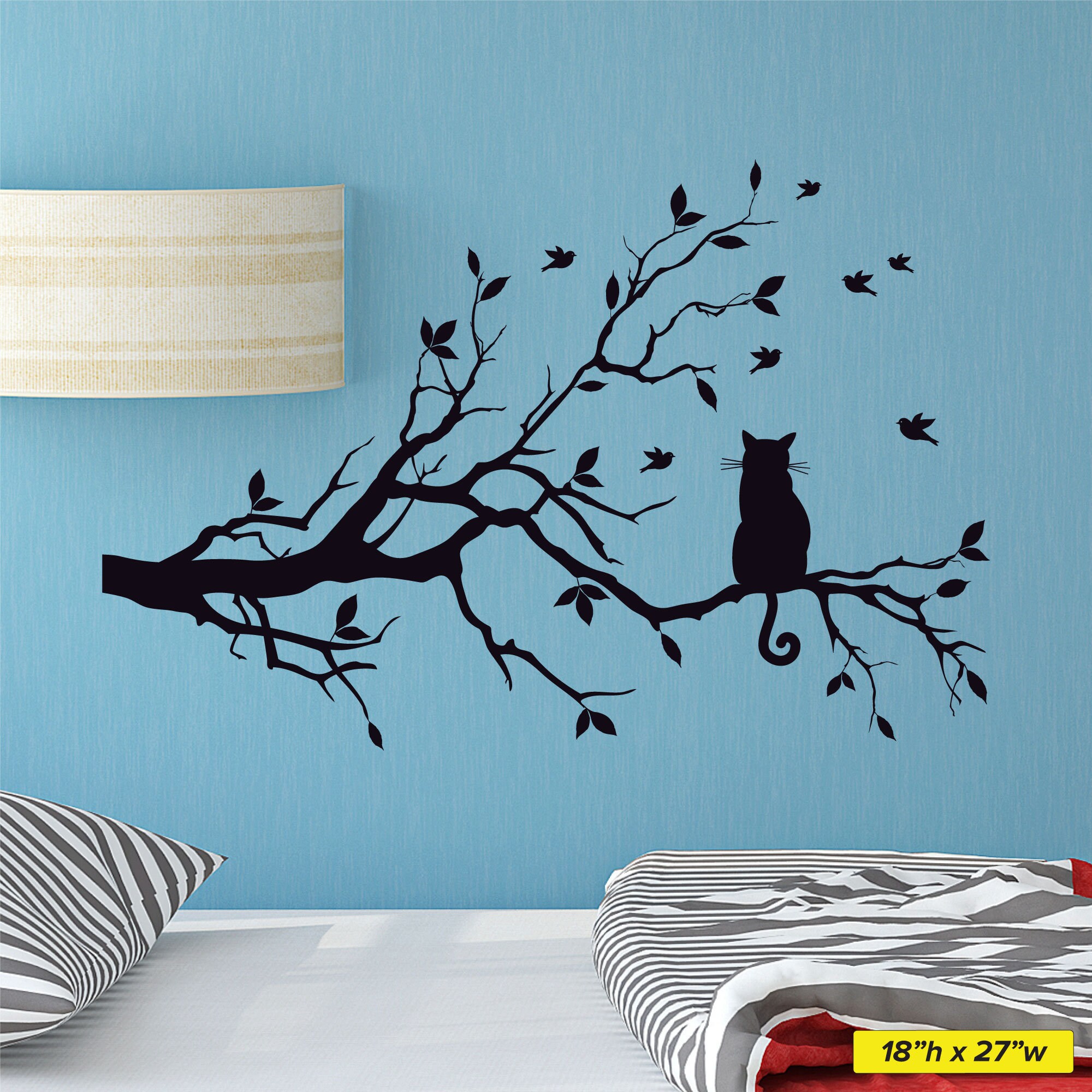 Cat In A Tree Wall Decal Cat Wall Sticker 0243 Etsy
